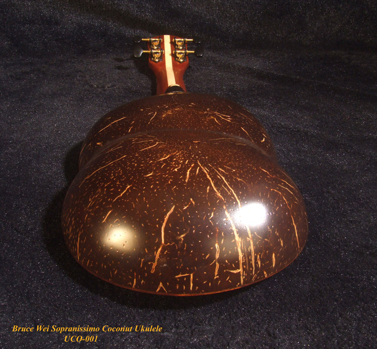 Unique Sopranissimo/ Pocket Ukulele, Coconut Back, Solid Hawaiian Koa, Mermaid Inlay, Soft-bag, Bruce Wei UCO-001