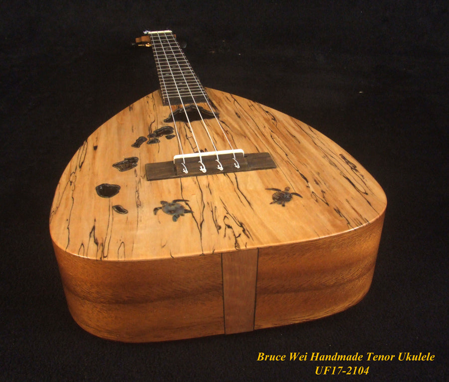 Handmade Tenor Ukulele, Solid Spalted Maple & Acacia, The Islands Soundhole, Turtle Inlay, Soft-bag, Bruce Wei UF17-2104
