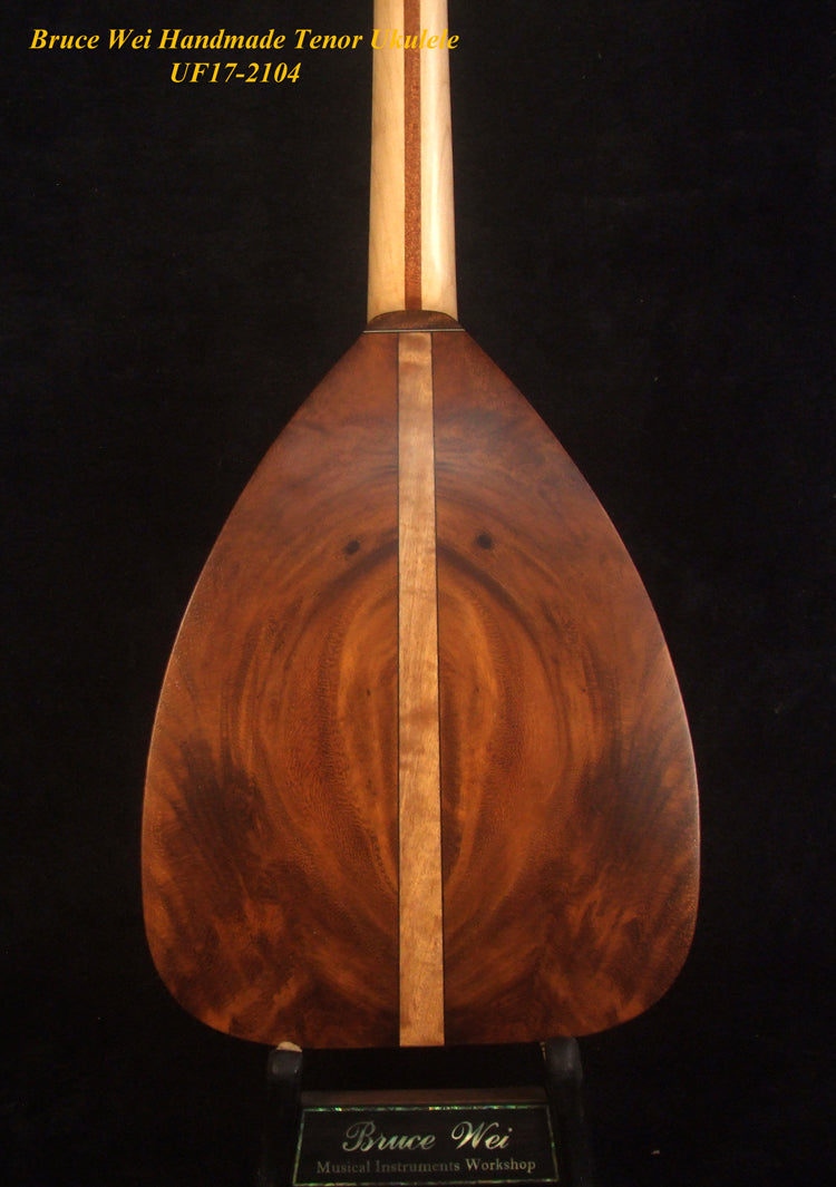 Handmade Tenor Ukulele, Solid Spalted Maple & Acacia, The Islands Soundhole, Turtle Inlay, Soft-bag, Bruce Wei UF17-2104