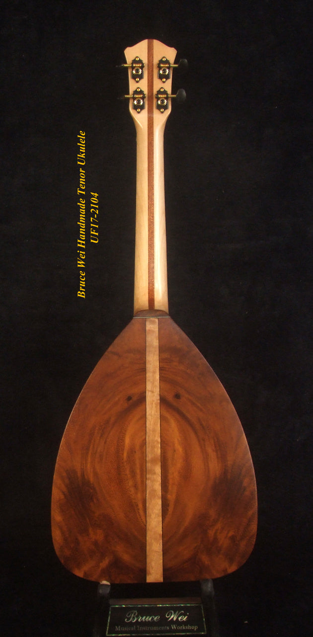 Handmade Tenor Ukulele, Solid Spalted Maple & Acacia, The Islands Soundhole, Turtle Inlay, Soft-bag, Bruce Wei UF17-2104