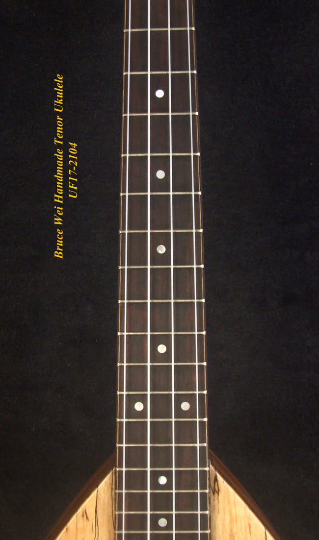 Handmade Tenor Ukulele, Solid Spalted Maple & Acacia, The Islands Soundhole, Turtle Inlay, Soft-bag, Bruce Wei UF17-2104