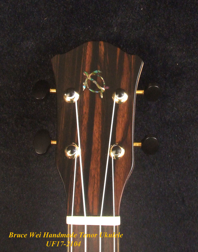 Handmade Tenor Ukulele, Solid Spalted Maple & Acacia, The Islands Soundhole, Turtle Inlay, Soft-bag, Bruce Wei UF17-2104