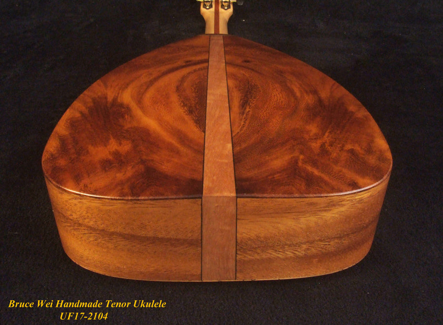 Handmade Tenor Ukulele, Solid Spalted Maple & Acacia, The Islands Soundhole, Turtle Inlay, Soft-bag, Bruce Wei UF17-2104
