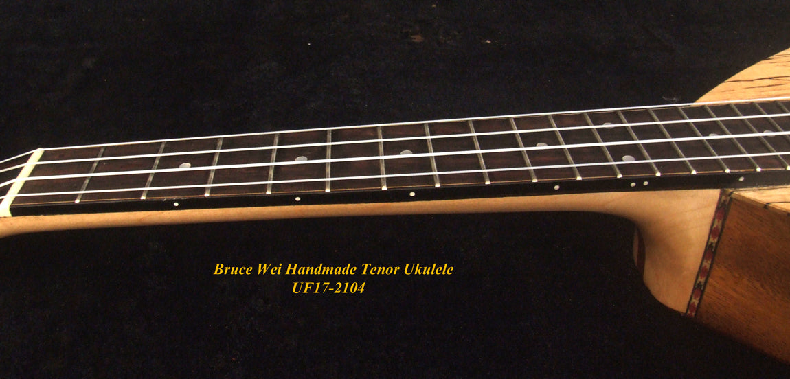 Handmade Tenor Ukulele, Solid Spalted Maple & Acacia, The Islands Soundhole, Turtle Inlay, Soft-bag, Bruce Wei UF17-2104