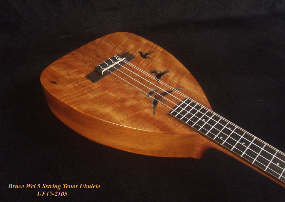 Handmade 5 String Tenor Ukulele, Solid Curly Mango & Curly Rosewood, Dove Soundhole, Soft-bag, Bruce Wei UF17-2105