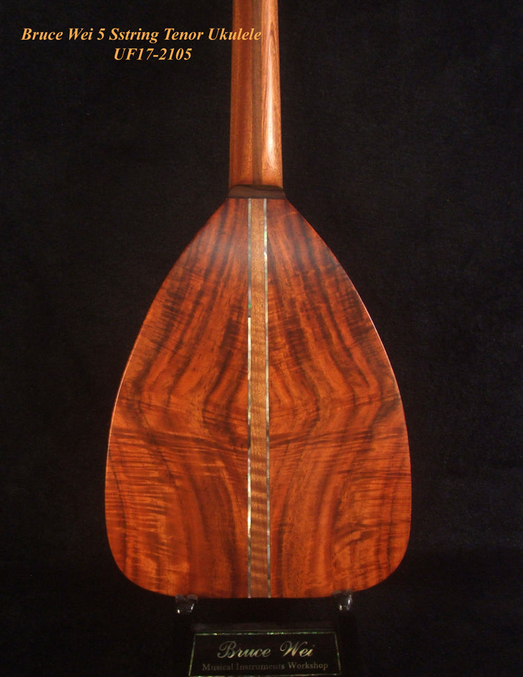 Handmade 5 String Tenor Ukulele, Solid Curly Mango & Curly Rosewood, Dove Soundhole, Soft-bag, Bruce Wei UF17-2105