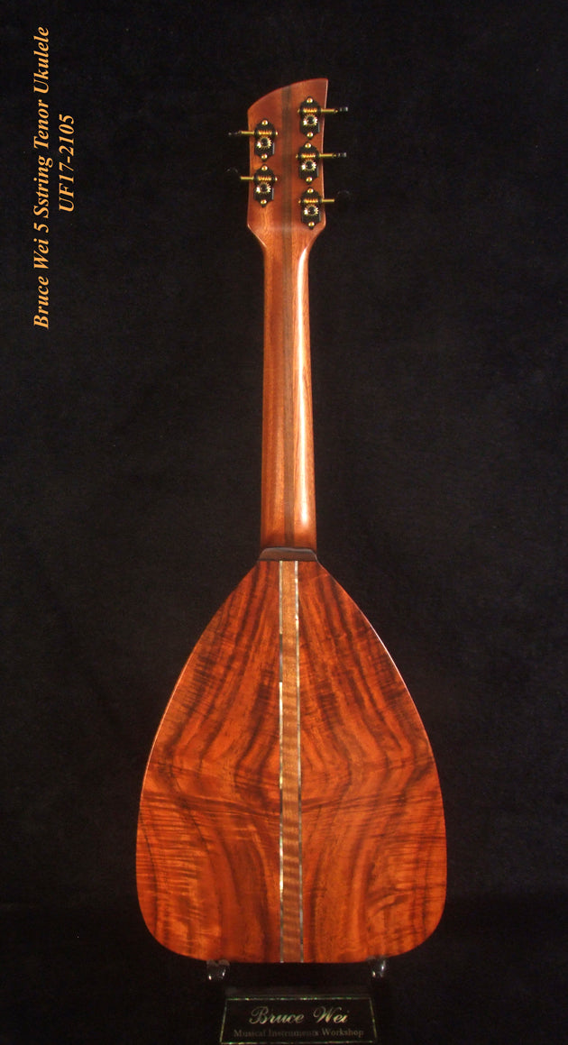 Handmade 5 String Tenor Ukulele, Solid Curly Mango & Curly Rosewood, Dove Soundhole, Soft-bag, Bruce Wei UF17-2105