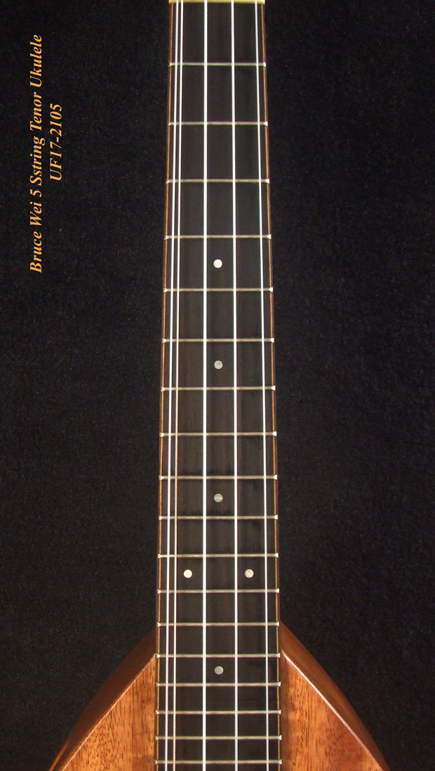 Handmade 5 String Tenor Ukulele, Solid Curly Mango & Curly Rosewood, Dove Soundhole, Soft-bag, Bruce Wei UF17-2105