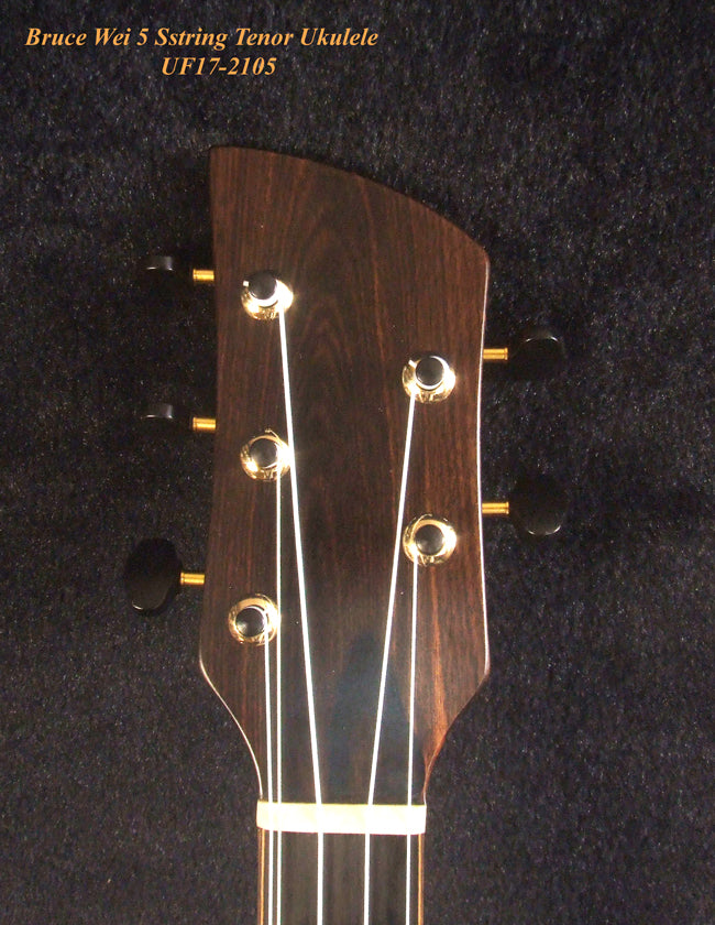 Handmade 5 String Tenor Ukulele, Solid Curly Mango & Curly Rosewood, Dove Soundhole, Soft-bag, Bruce Wei UF17-2105