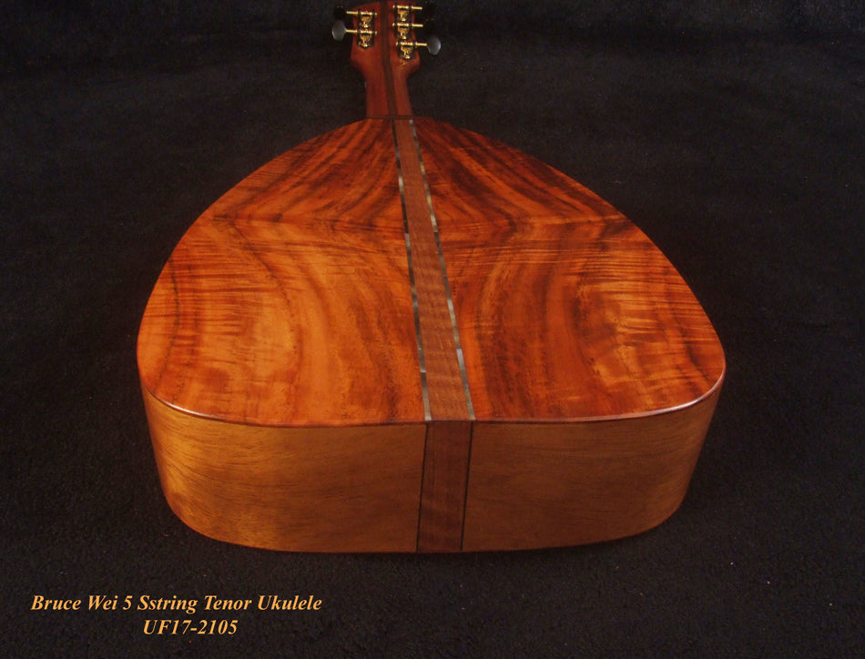 Handmade 5 String Tenor Ukulele, Solid Curly Mango & Curly Rosewood, Dove Soundhole, Soft-bag, Bruce Wei UF17-2105