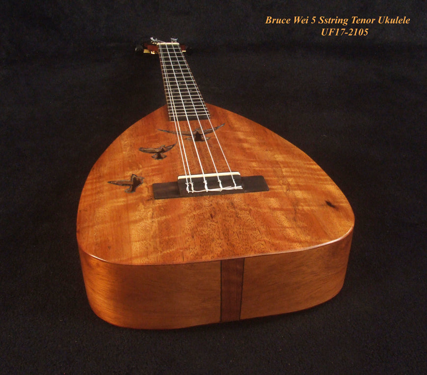 Handmade 5 String Tenor Ukulele, Solid Curly Mango & Curly Rosewood, Dove Soundhole, Soft-bag, Bruce Wei UF17-2105