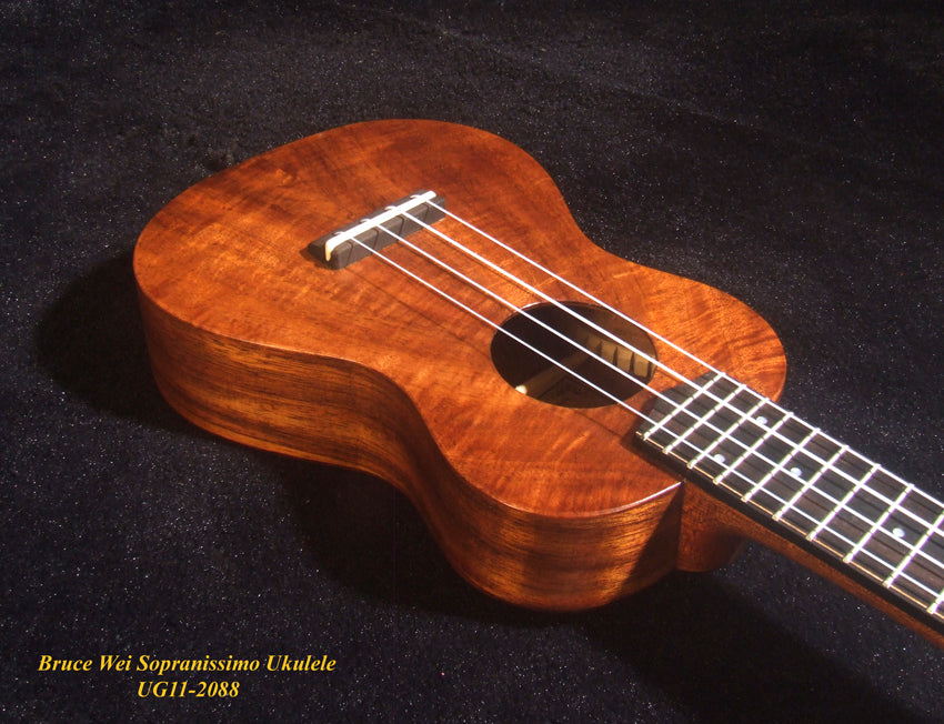 Handmade Sopranissimo/ Pocket Ukulele, Solid Hawaiian Koa, Mermaid Inlay, Soft-bag, Bruce Wei UG11-2088
