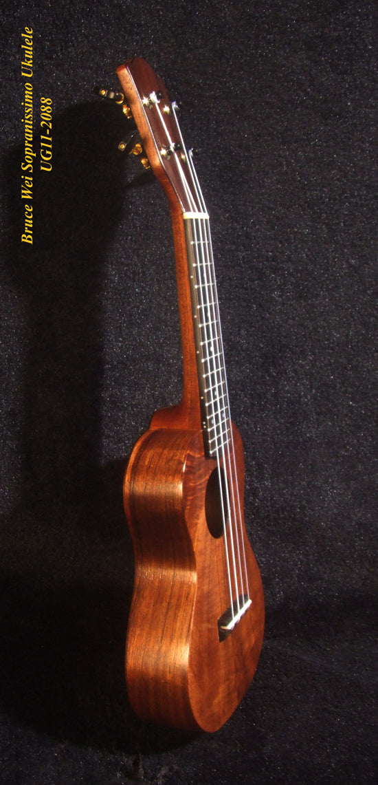 Handmade Sopranissimo/ Pocket Ukulele, Solid Hawaiian Koa, Mermaid Inlay, Soft-bag, Bruce Wei UG11-2088