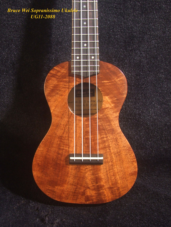 Handmade Sopranissimo/ Pocket Ukulele, Solid Hawaiian Koa, Mermaid Inlay, Soft-bag, Bruce Wei UG11-2088