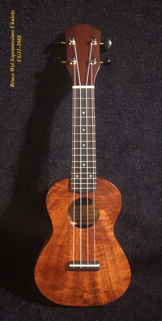 Handmade Sopranissimo/ Pocket Ukulele, Solid Hawaiian Koa, Mermaid Inlay, Soft-bag, Bruce Wei UG11-2088