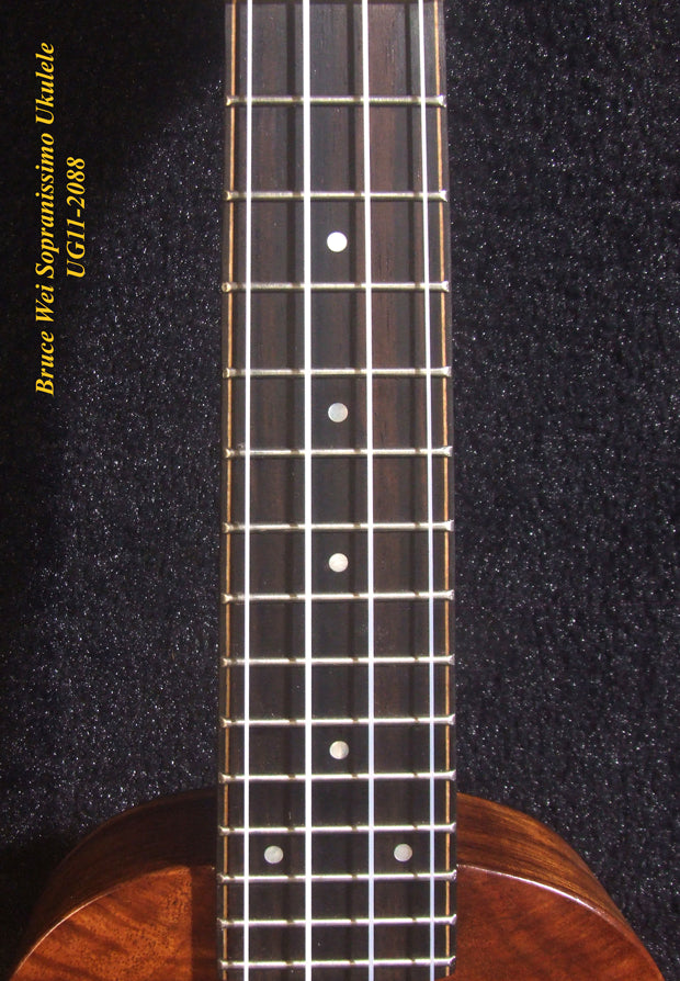 Handmade Sopranissimo/ Pocket Ukulele, Solid Hawaiian Koa, Mermaid Inlay, Soft-bag, Bruce Wei UG11-2088