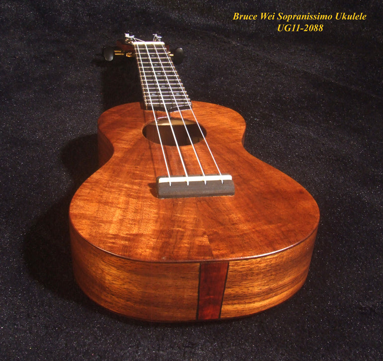 Handmade Sopranissimo/ Pocket Ukulele, Solid Hawaiian Koa, Mermaid Inlay, Soft-bag, Bruce Wei UG11-2088