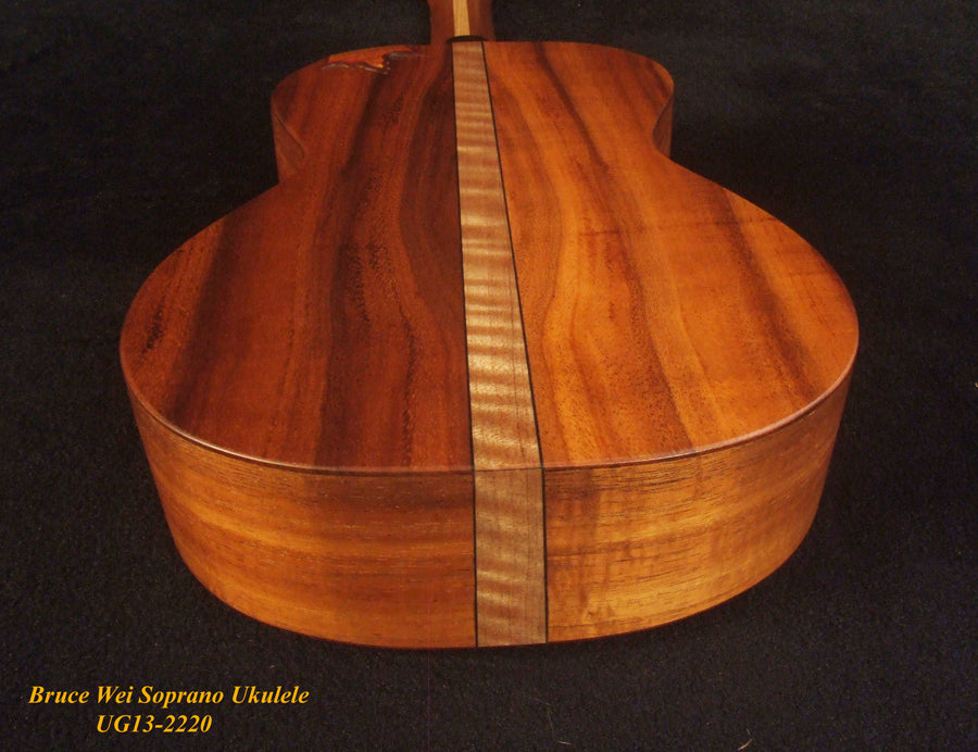 Handmade Solid Hawaiian Koa Soprano Ukulele, Bird & Floral Inlay, Soft-bag, Bruce Wei UG13-2220