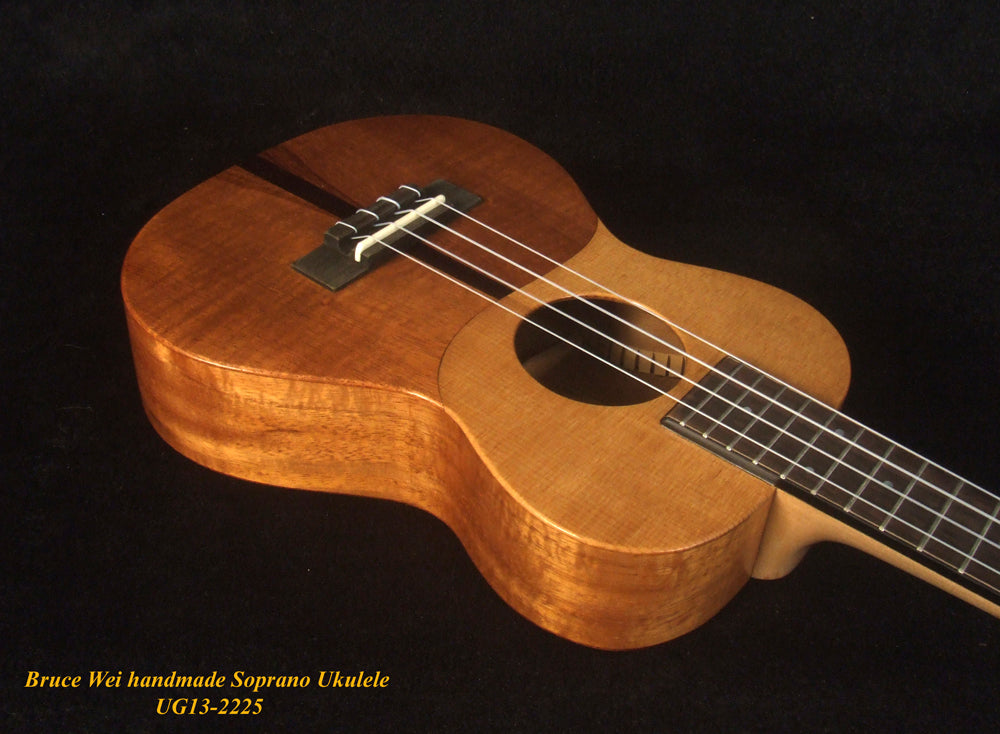 Handmade Soprano Ukulele, Solid Spruce, Hawaiian Koa, Mermaid Inlay, Soft-bag, Bruce Wei UG13-2225