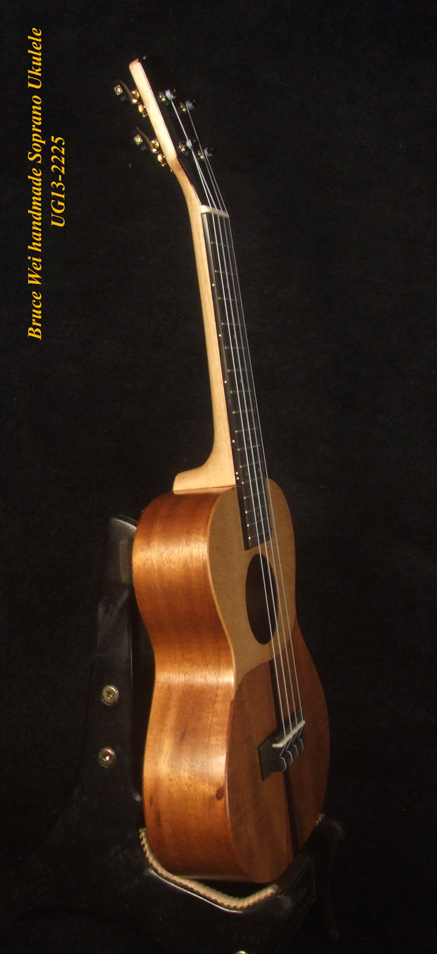 Handmade Soprano Ukulele, Solid Spruce, Hawaiian Koa, Mermaid Inlay, Soft-bag, Bruce Wei UG13-2225