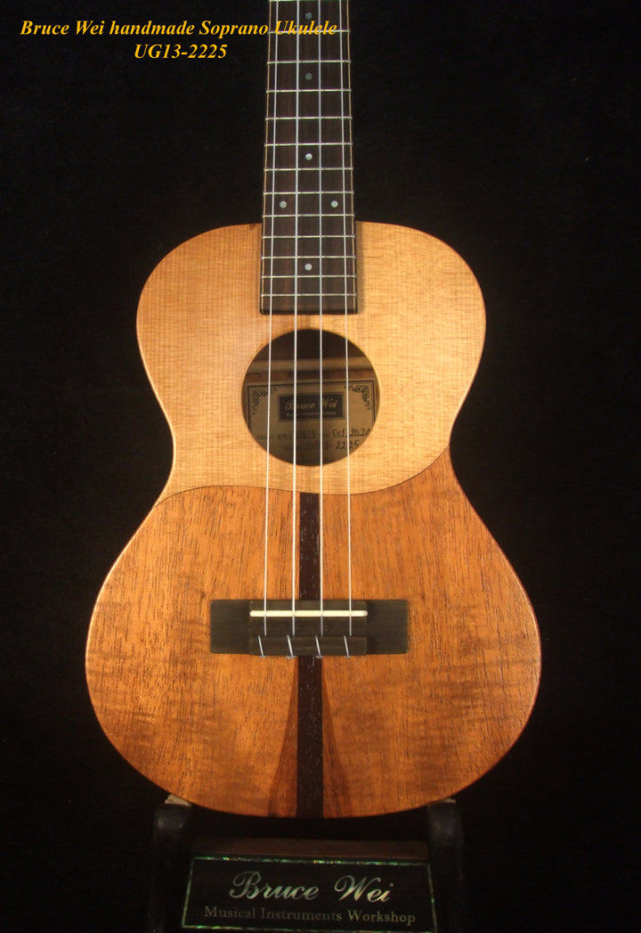 Handmade Soprano Ukulele, Solid Spruce, Hawaiian Koa, Mermaid Inlay, Soft-bag, Bruce Wei UG13-2225