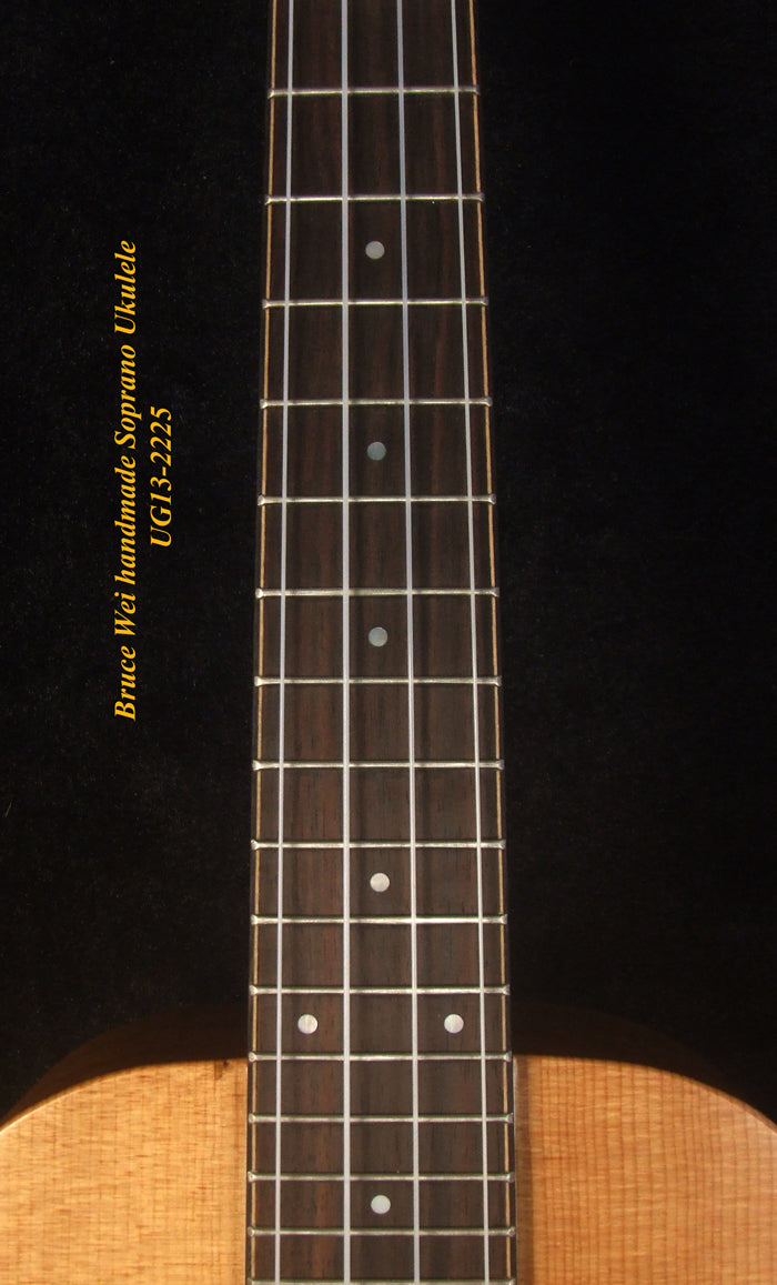 Handmade Soprano Ukulele, Solid Spruce, Hawaiian Koa, Mermaid Inlay, Soft-bag, Bruce Wei UG13-2225
