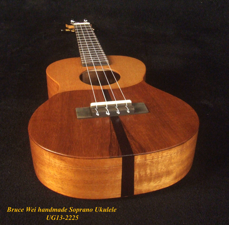 Handmade Soprano Ukulele, Solid Spruce, Hawaiian Koa, Mermaid Inlay, Soft-bag, Bruce Wei UG13-2225