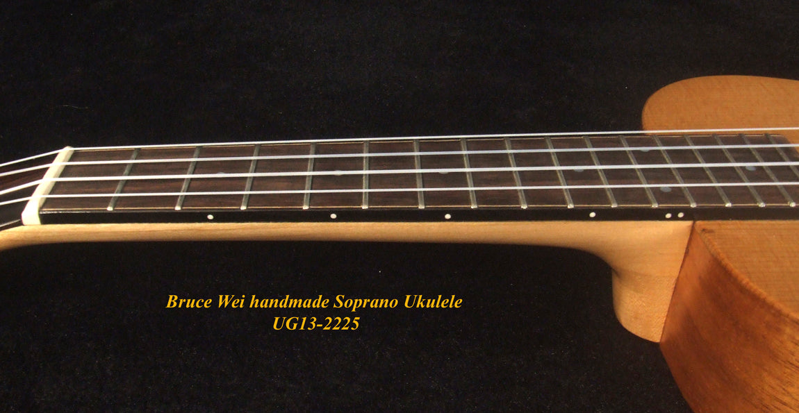 Handmade Soprano Ukulele, Solid Spruce, Hawaiian Koa, Mermaid Inlay, Soft-bag, Bruce Wei UG13-2225