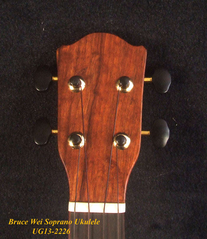 Handmade Soprano Ukulele, Solid Hawaiian Koa, Spalted Maple, Soft-bag, Bruce Wei UG13-2226