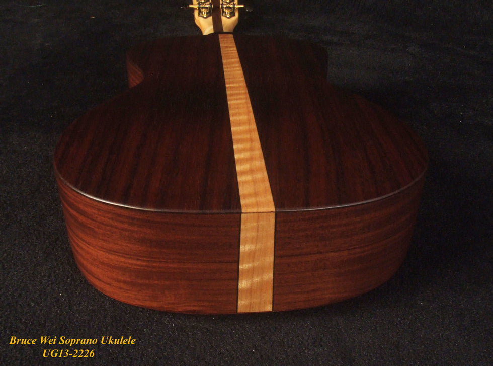 Handmade Soprano Ukulele, Solid Hawaiian Koa, Spalted Maple, Soft-bag, Bruce Wei UG13-2226