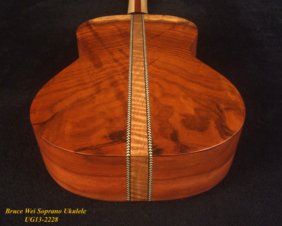 Handmade Soprano Ukulele, Solid Hawaiian Koa, Spalted Maple, Soft-bag, Bruce Wei UG13-2228