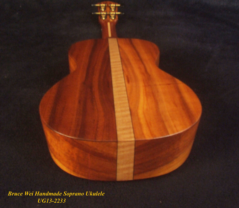 Handmade Solid Hawaiian Koa Soprano Ukulele, Mermaid, Turtle Inlay, Soft-bag, Bruce Wei UG13-2233