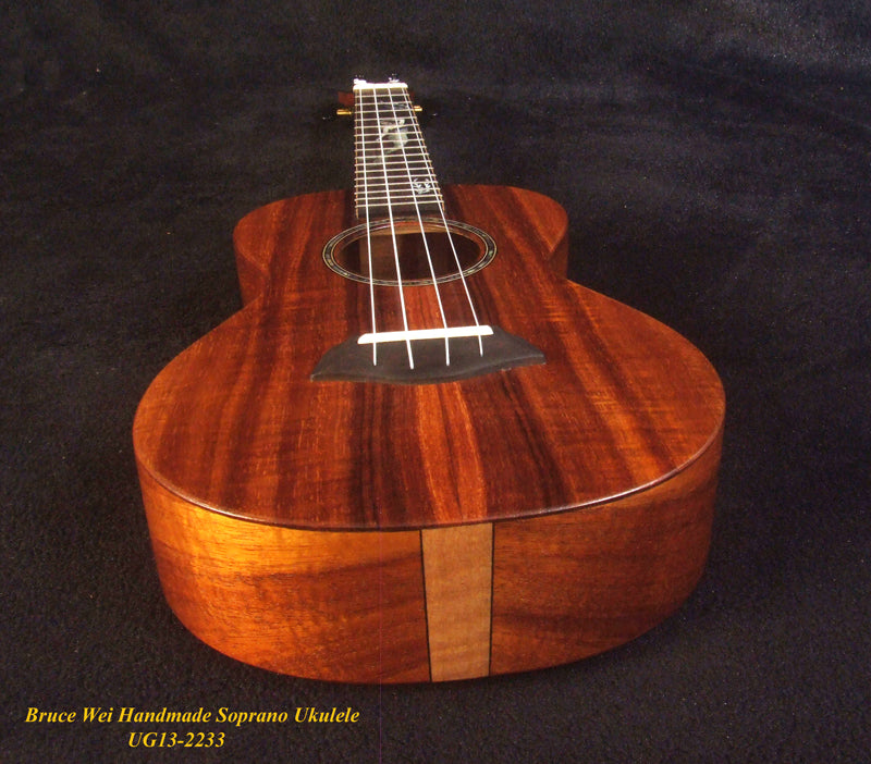 Handmade Solid Hawaiian Koa Soprano Ukulele, Mermaid, Turtle Inlay, Soft-bag, Bruce Wei UG13-2233