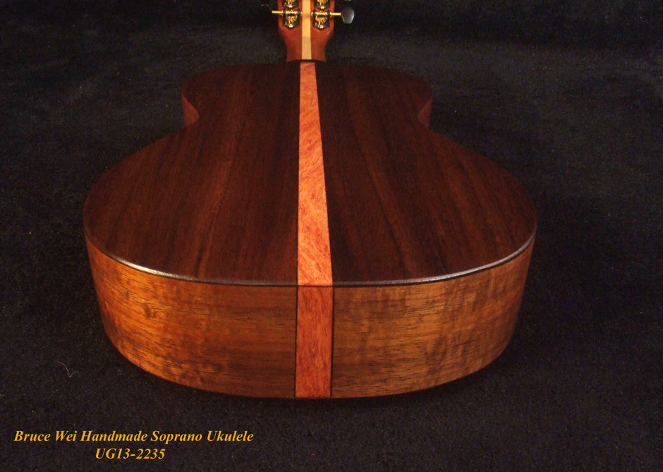 Handmade Solid Hawaiian Koa Soprano Ukulele, MOP Inlay, Worth String, Soft-bag, Bruce Wei UG13-2235