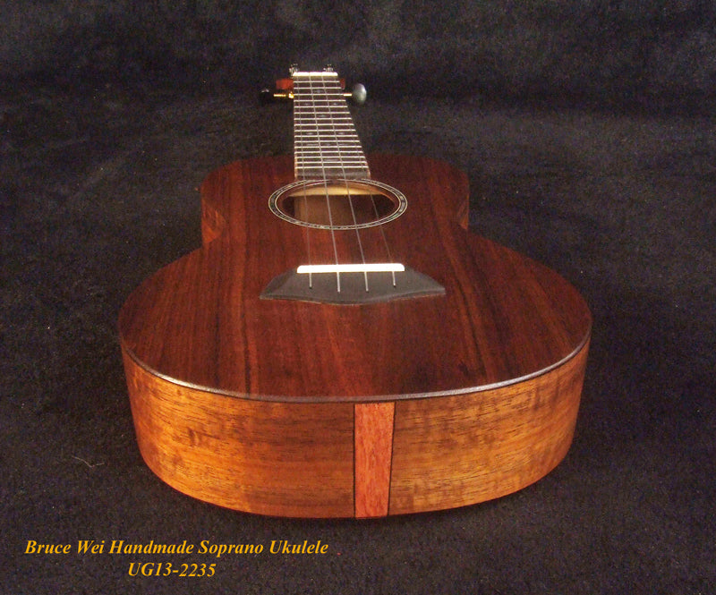Handmade Solid Hawaiian Koa Soprano Ukulele, MOP Inlay, Worth String, Soft-bag, Bruce Wei UG13-2235