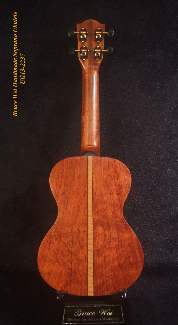Handmade Soprano Ukulele, Solid Taiwania, Rosewood, Floral Inlay, Soft-bag, Bruce Wei UG13-2237