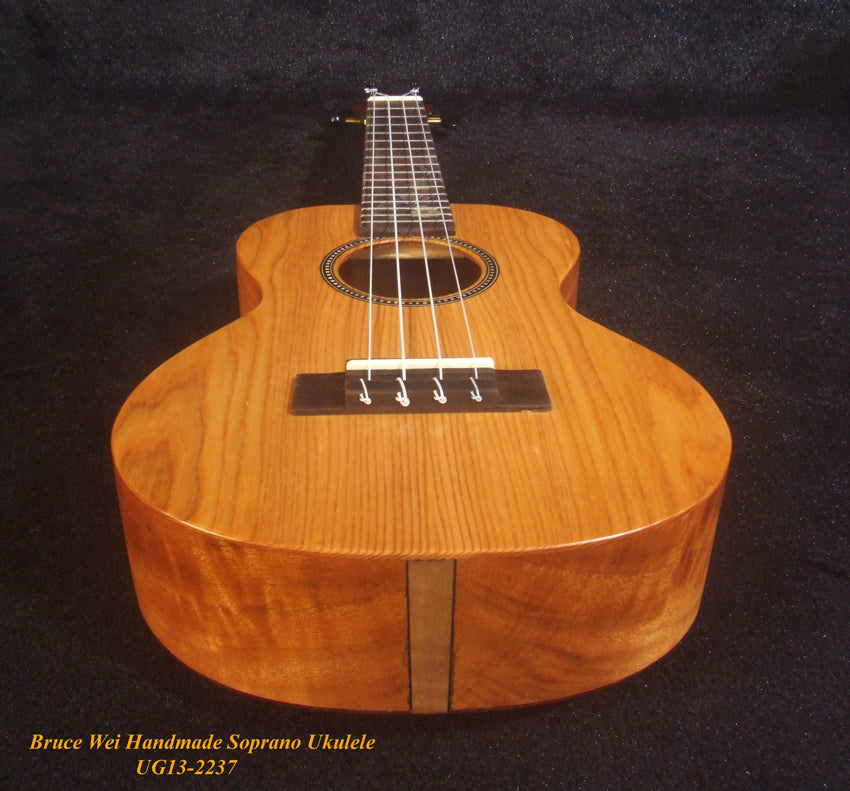 Handmade Soprano Ukulele, Solid Taiwania, Rosewood, Floral Inlay, Soft-bag, Bruce Wei UG13-2237
