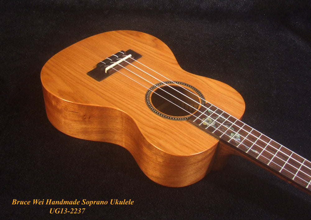 Handmade Soprano Ukulele, Solid Taiwania, Rosewood, Floral Inlay, Soft-bag, Bruce Wei UG13-2237