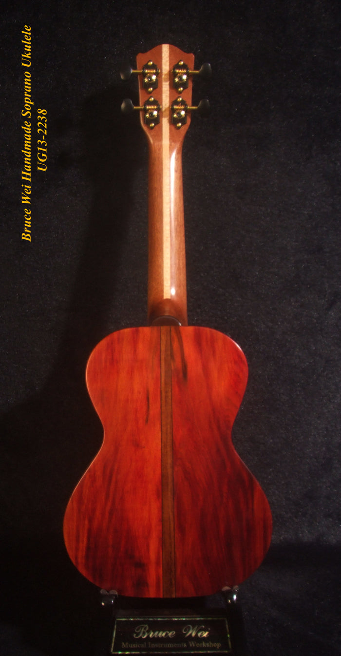 Handmade Soprano Ukulele, Solid Taiwania, Rosewood, Turtle Soundhole, Soft-bag, Bruce Wei UG13-2238