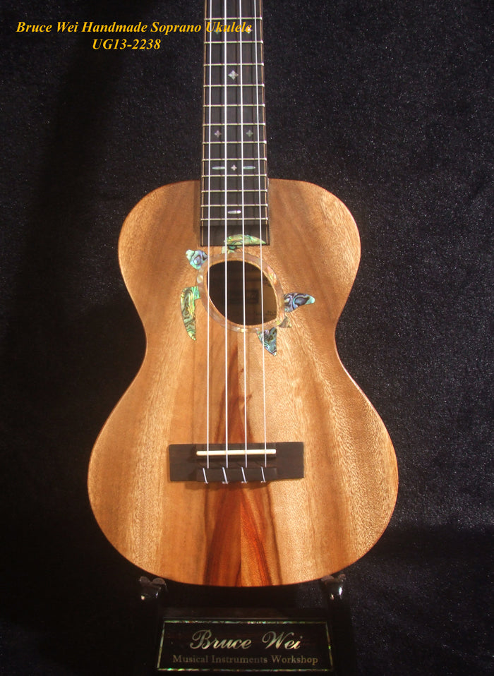 Handmade Soprano Ukulele, Solid Taiwania, Rosewood, Turtle Soundhole, Soft-bag, Bruce Wei UG13-2238