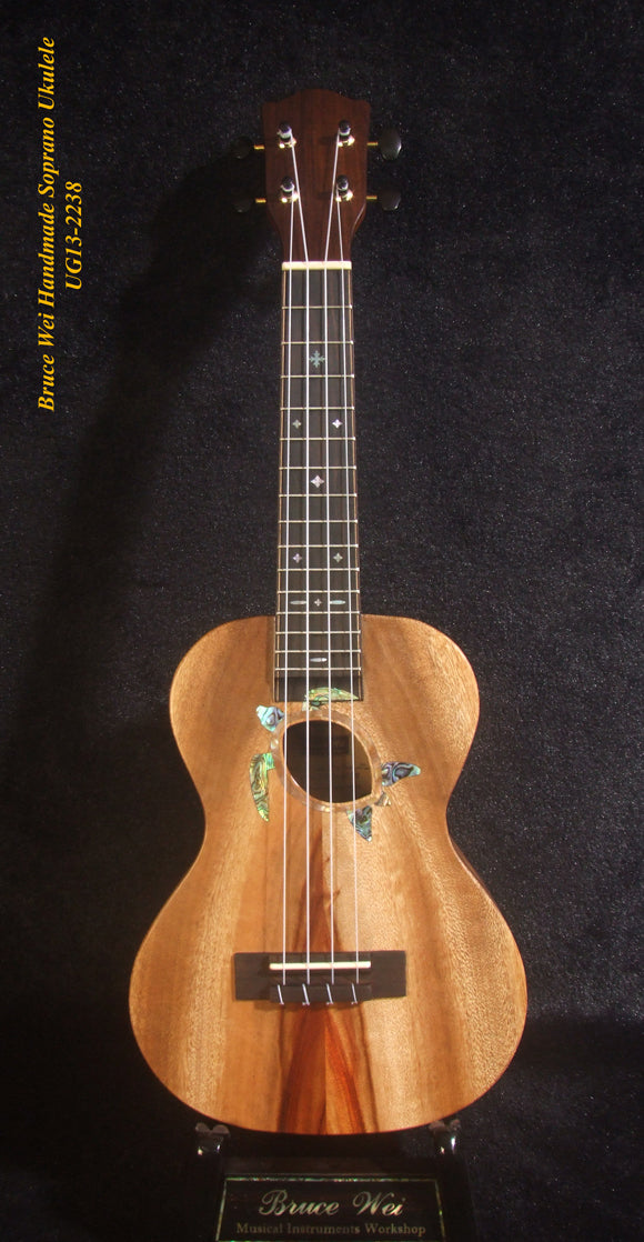 Handmade Soprano Ukulele, Solid Taiwania, Rosewood, Turtle Soundhole, Soft-bag, Bruce Wei UG13-2238