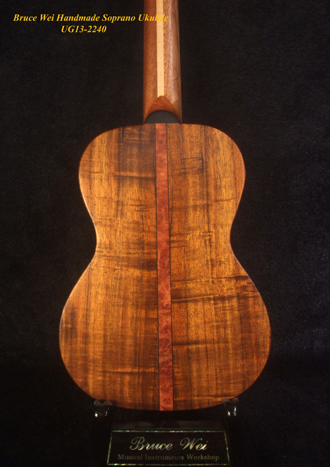 Handmade Solid Hawaiian Koa Soprano Ukulele, Angel, Dove Inlay, Soft-bag, Bruce Wei UG13-2240