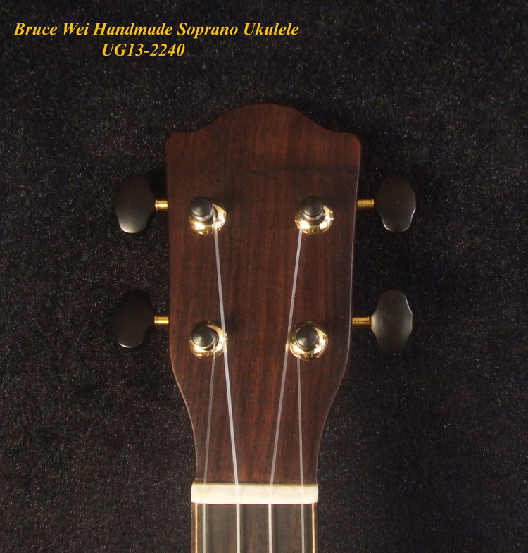 Handmade Solid Hawaiian Koa Soprano Ukulele, Angel, Dove Inlay, Soft-bag, Bruce Wei UG13-2240