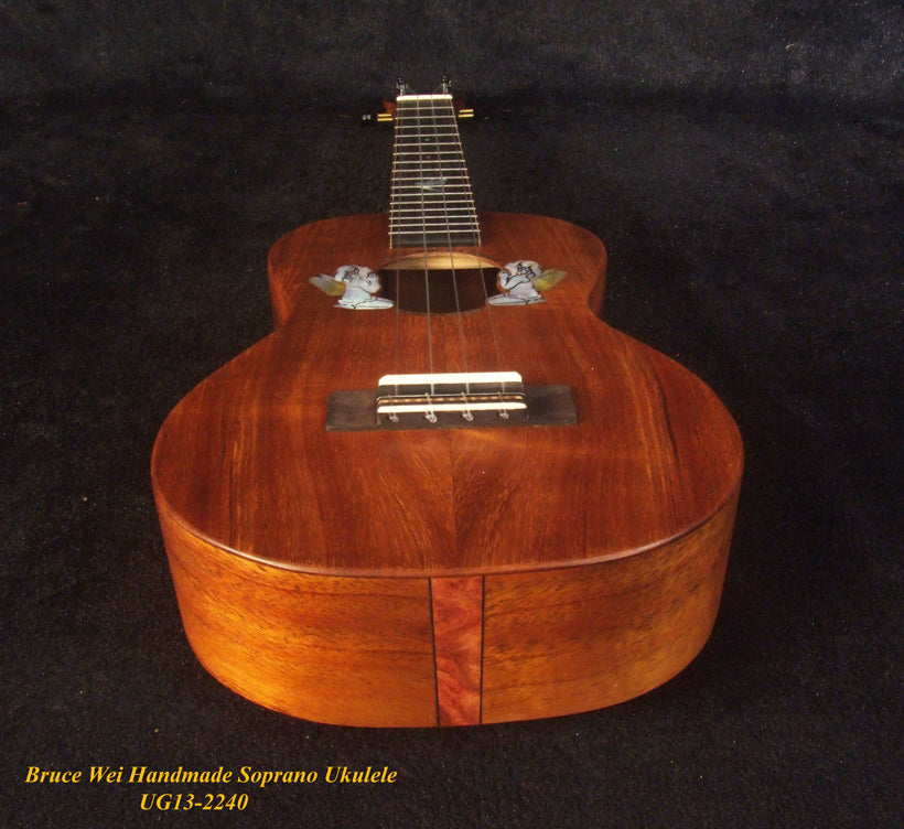 Handmade Solid Hawaiian Koa Soprano Ukulele, Angel, Dove Inlay, Soft-bag, Bruce Wei UG13-2240