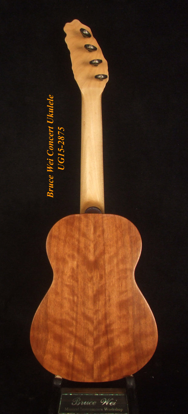 Handmade Concert Ukulele, Solid Taiwania, Pommele, TAIWAN Map, Soft-bag, Bruce Wei UG15-2875