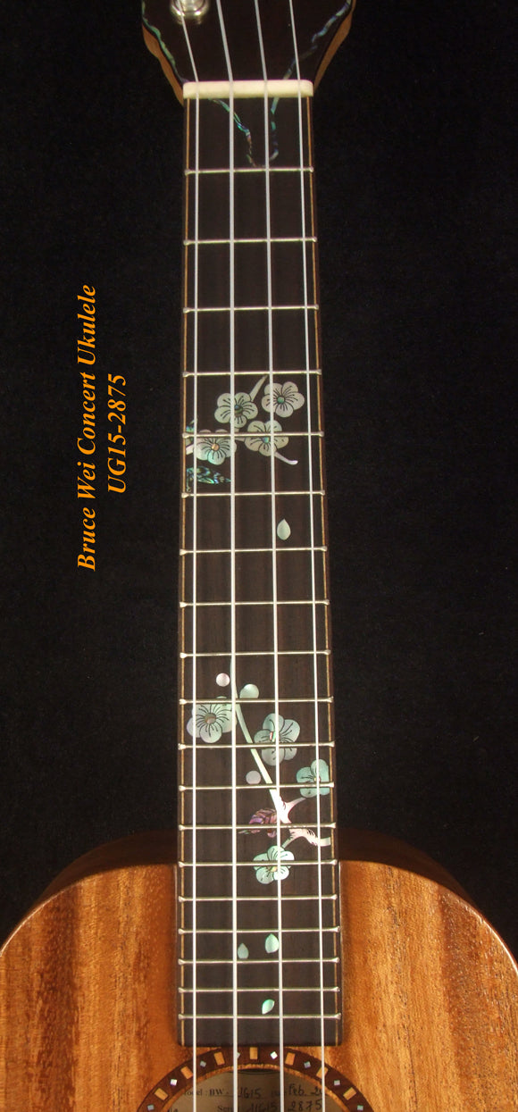 Handmade Concert Ukulele, Solid Taiwania, Pommele, TAIWAN Map, Soft-bag, Bruce Wei UG15-2875