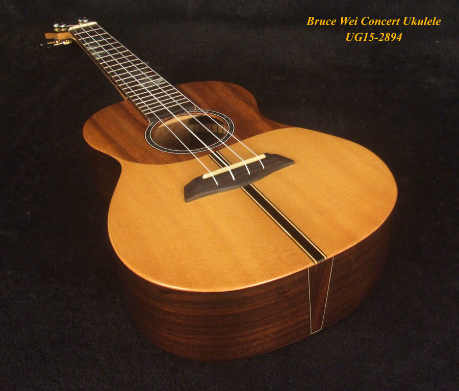 Handmade Concert Ukulele, Solid Ziricote & Spruce, Carved backboard, Soft-bag, Bruce Wei UG15-2894