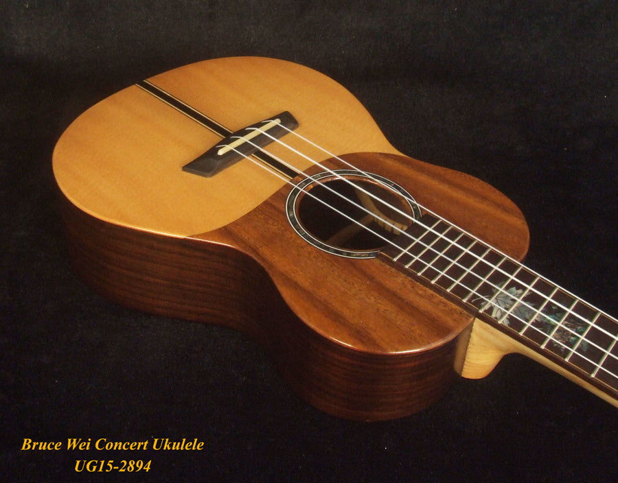 Handmade Concert Ukulele, Solid Ziricote & Spruce, Carved backboard, Soft-bag, Bruce Wei UG15-2894