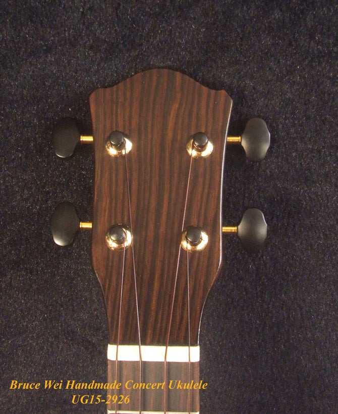 Handcrafted Concert Ukulele, Solid Curly Hawaiian Koa, Turtle, Koi Fish Inlay, Soft-bag, Bruce Wei UG15-2926
