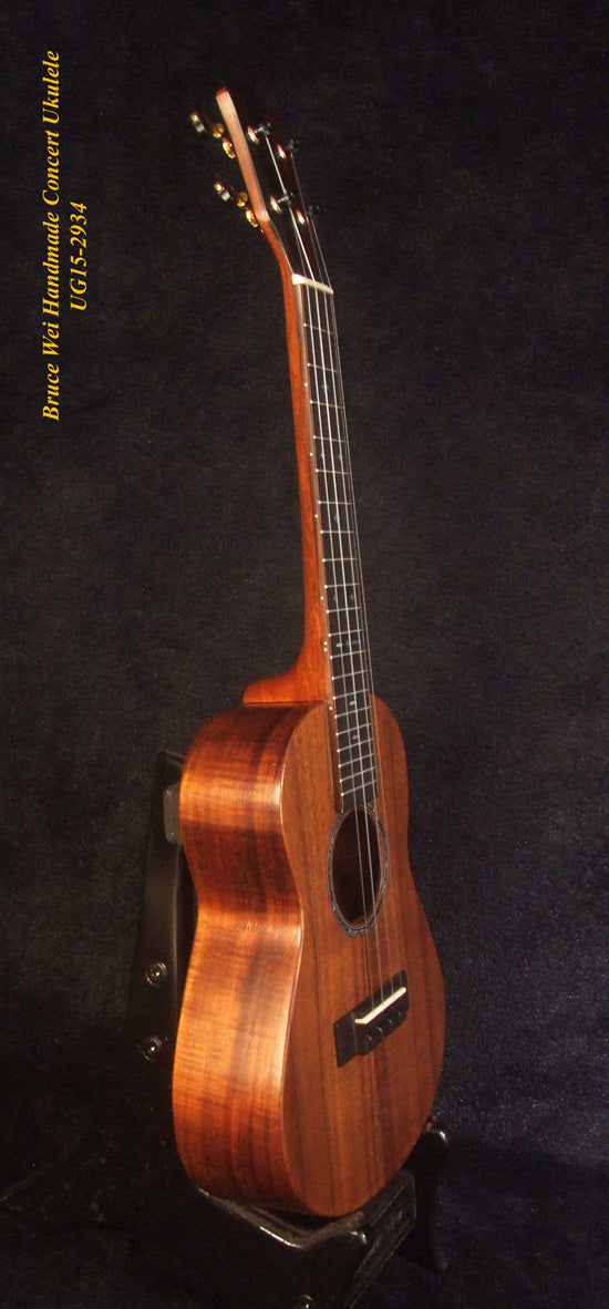 Handcrafted Concert Ukulele, Solid Hawaiian Koa, MOP Inlay, Soft-bag, Bruce Wei UG15-2934